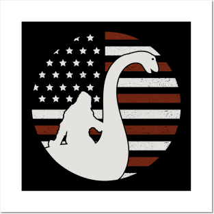 Bigfoot Loch Ness American Flag Posters and Art